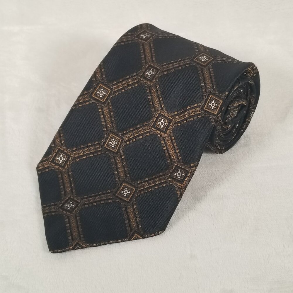Robert Talbott Studio Tie Hand Sewn Silk Made in USA Black Brown 3 7/8 by 59 1/4